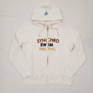 front of synchro swim zipper sweatshirt, white