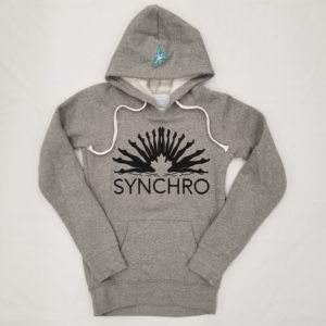 front of synchro swim hoodie, grey