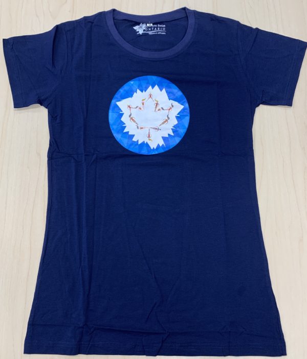 Navy Blue T-shirt with swimmers in the middle forming a maple leaf