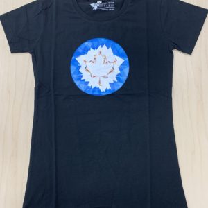 Black T-Shirt with synchro swimmers forming maple leaf on front